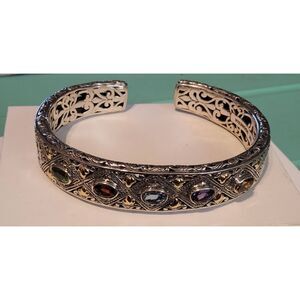 RARE~ROBERT MANSE Multi Gems 925 Sterling & 18K Solid Gold Accent Cuff Bracelet